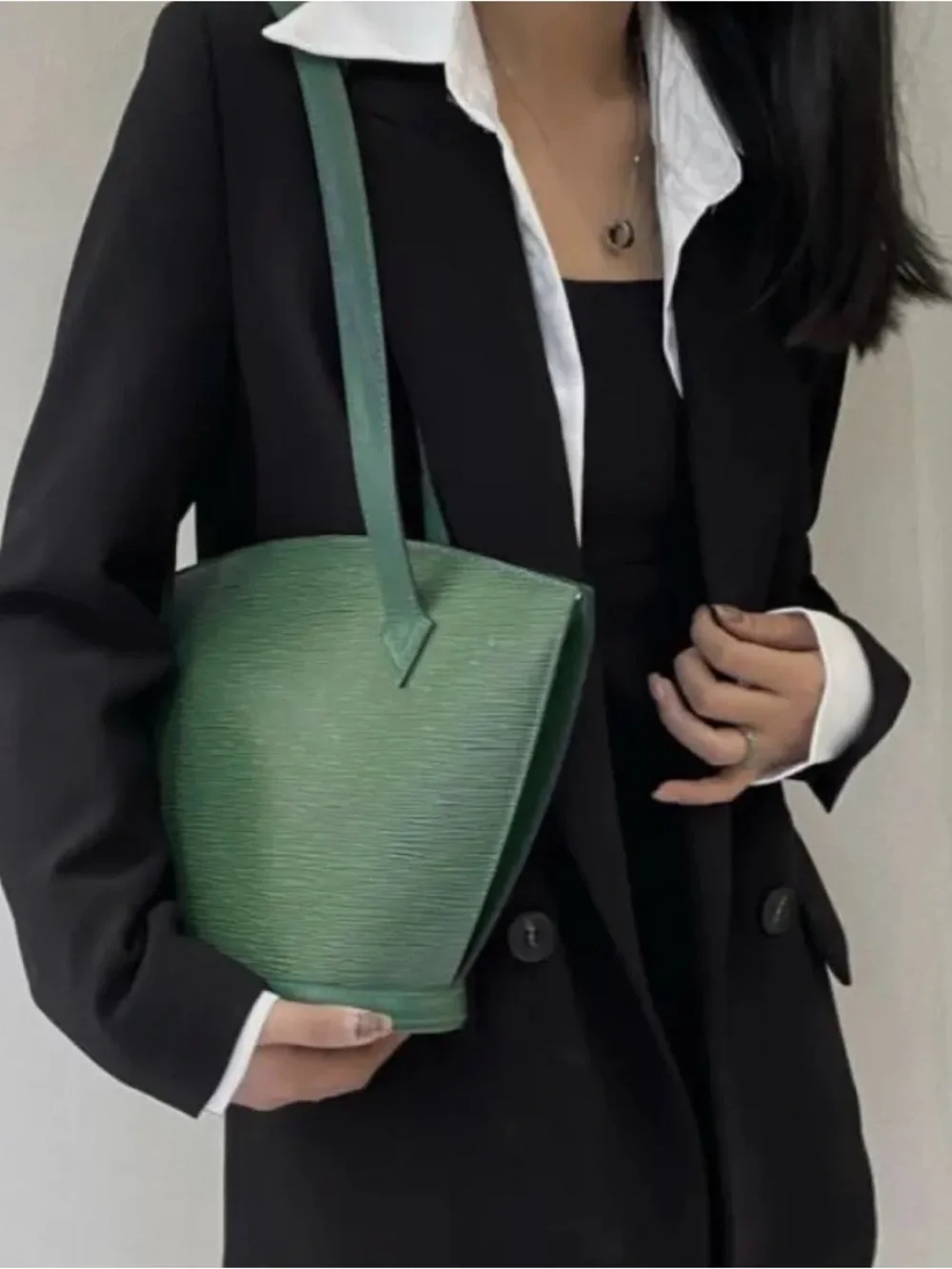 Louis Vuitton Saint Jacques PM Green Epi Leather Tote Shoulder Bag Authentic
